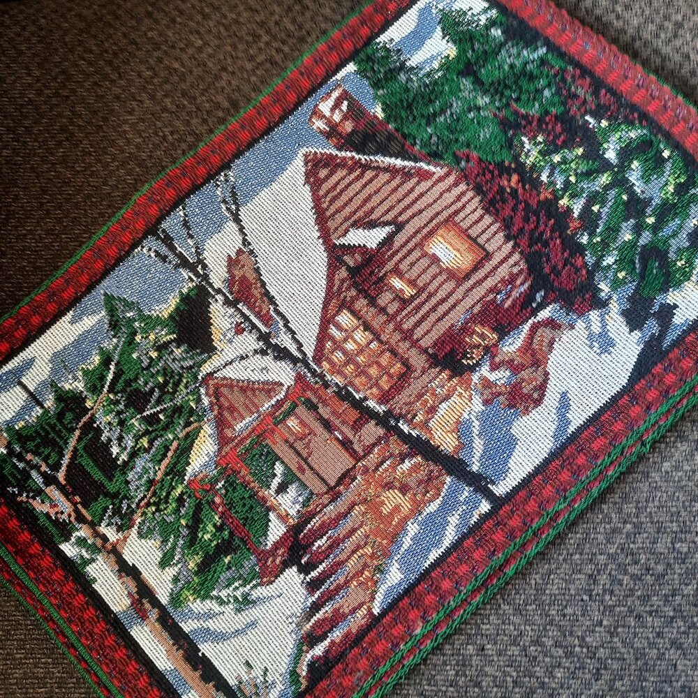 Snowy Cabin Tapestry Placemats Holiday Winter Table Linens Unbranded Cottagecore